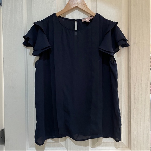 PHILOSOPHY Flutter Short Sleeve Blouse Top Navy Blue size medium Summer like new - Picture 2 of 5